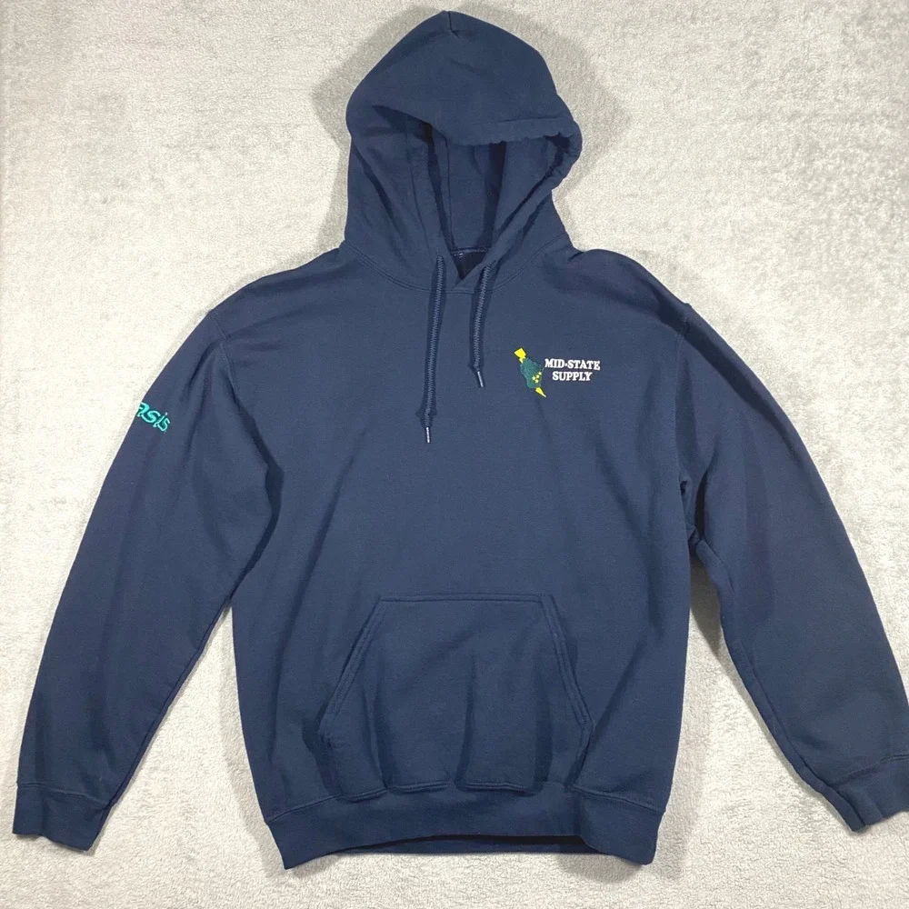 Gildan Mid-State Supply Hoodie‎ Mens Medium Blue Oasis Logo Pullover Sweatshirt